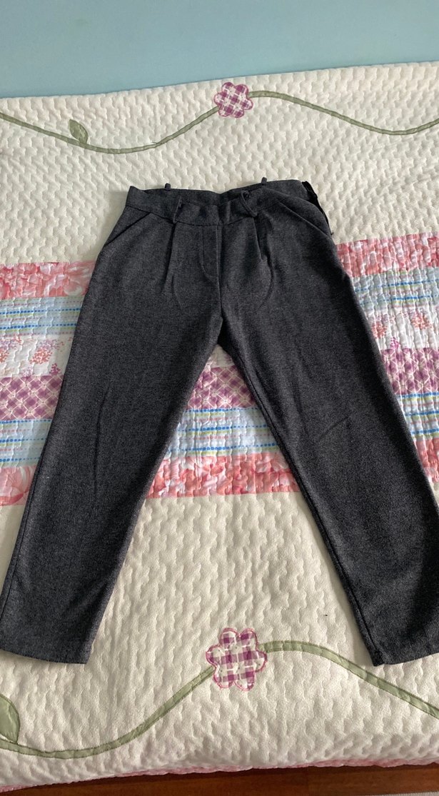 Gri Pilili Rahat Kesim Kadın Kaşe Pantolon - Görsel 3