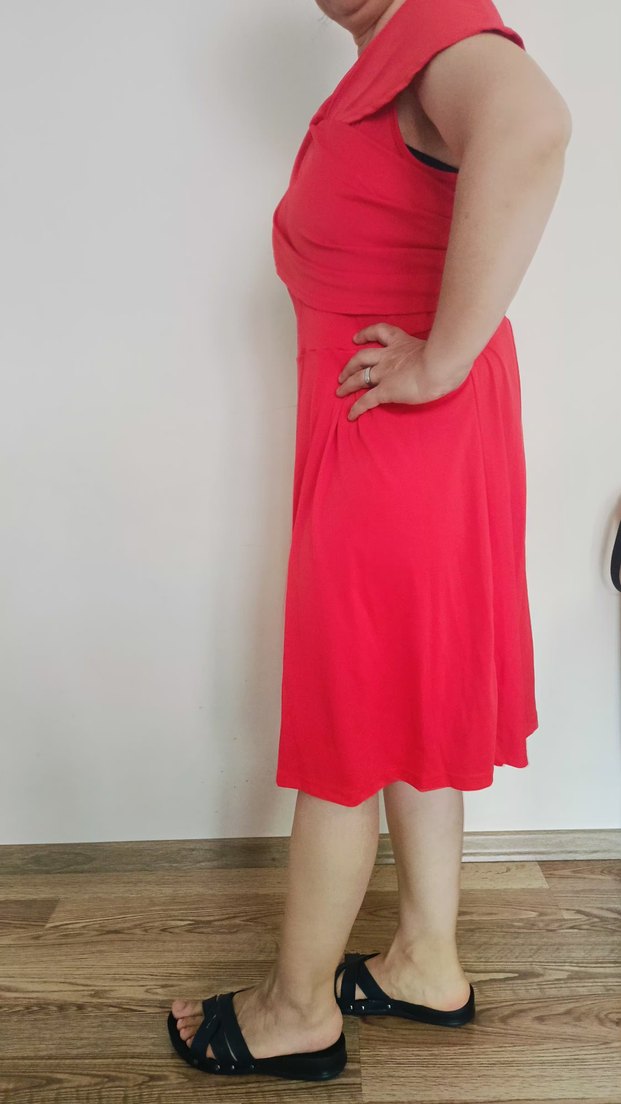 Kırmızı Drapeli V Yaka elbise - Görsel 3