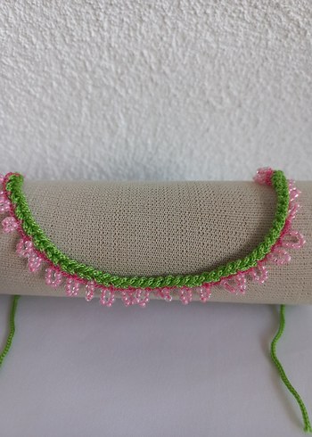 Pembe Boncuklu Nakışlı Uzun Bohem Halhal