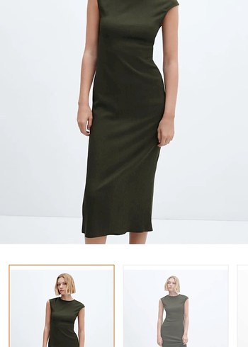 Kadın Haki Midi Elbise, Kolsuz, Minimalist