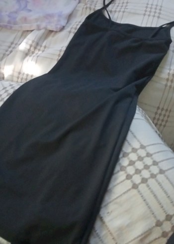 s Beden Siyah askılı streç Mini Elbise