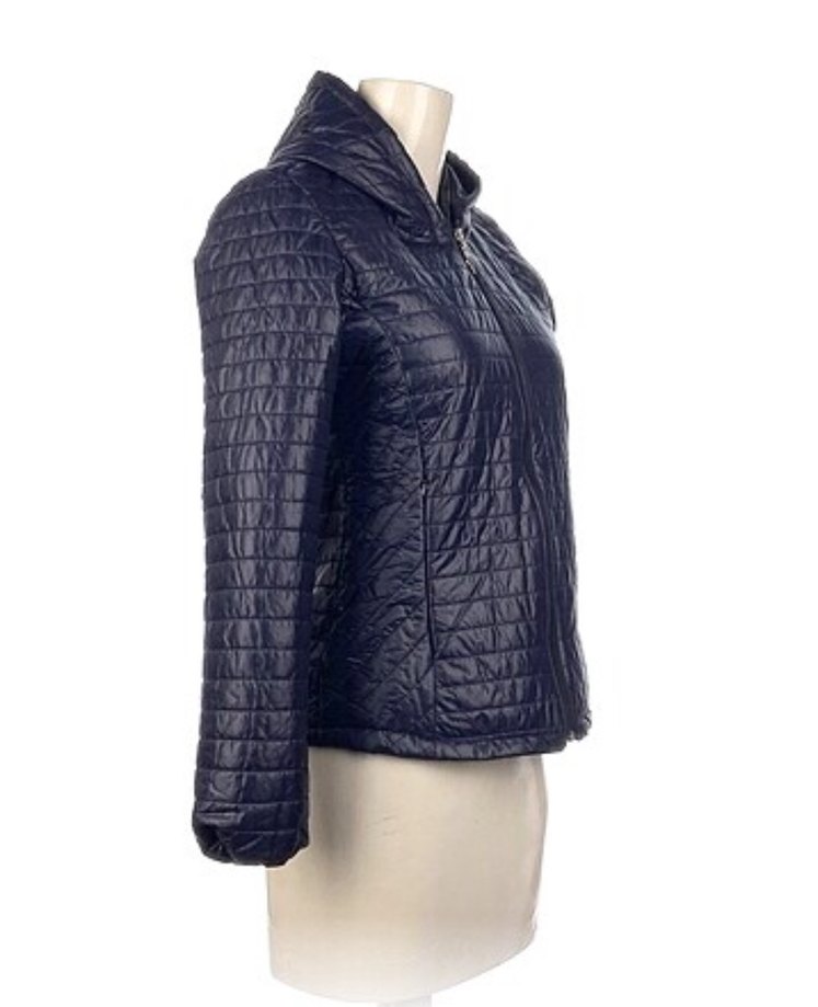 Koyu Mavi Kapüşonlu Kadın Mont - Görsel 2