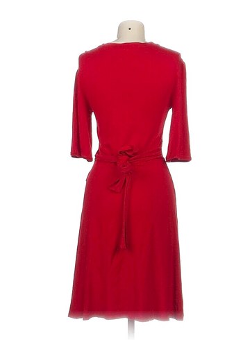 Kırmızı V Yaka Midi Kadın Elbise - Görsel 3