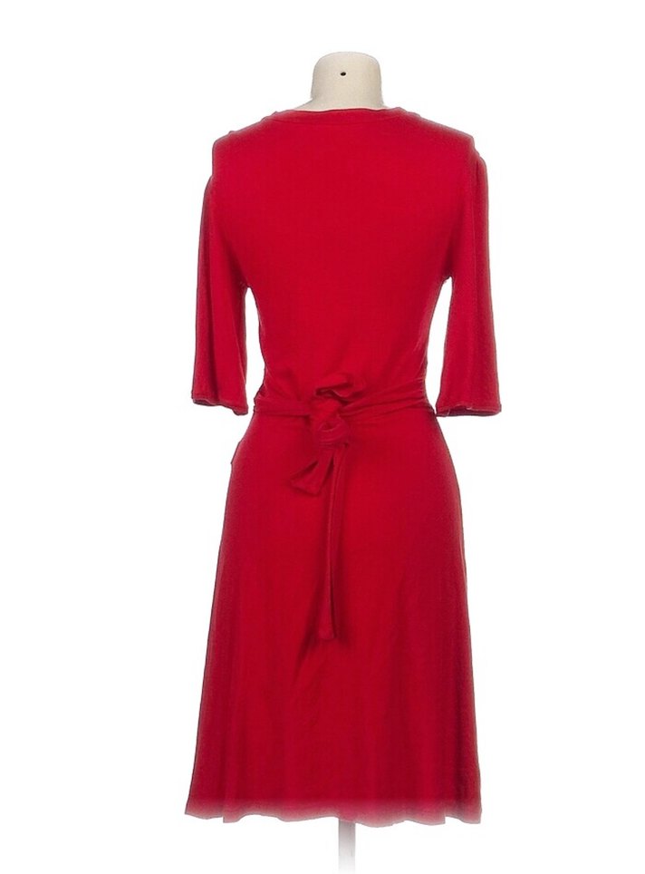 Kırmızı V Yaka Midi Kadın Elbise - Görsel 3