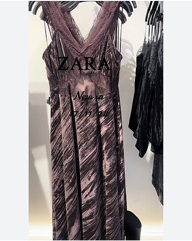 38 Beden kahverengi Renk Zara kadife dantelli elbise