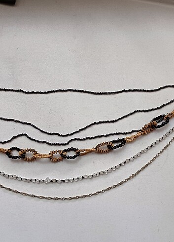 Accessorize 5 li kolye zincir ahşap ve kristal boncuklar