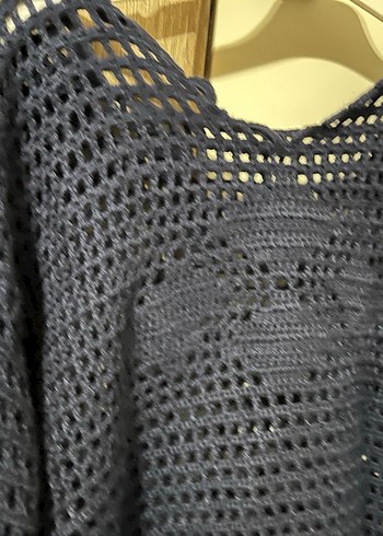 Lacivert Örgü Bohem delikli kazak - Görsel 3