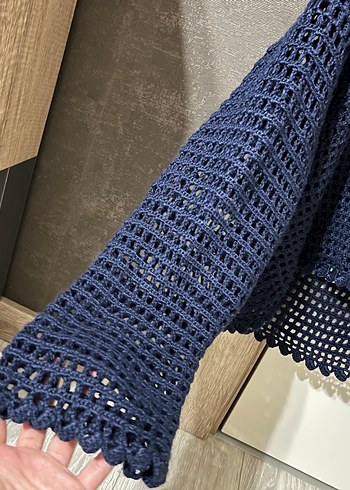 Lacivert Örgü Bohem delikli kazak - Görsel 4