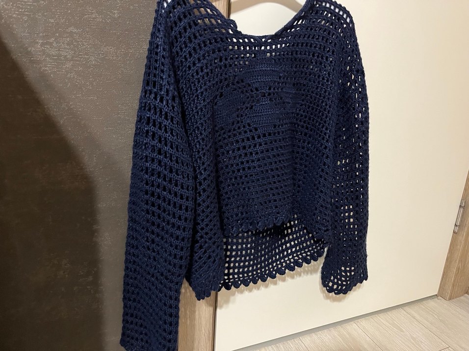 Lacivert Örgü Bohem delikli kazak - Görsel 2