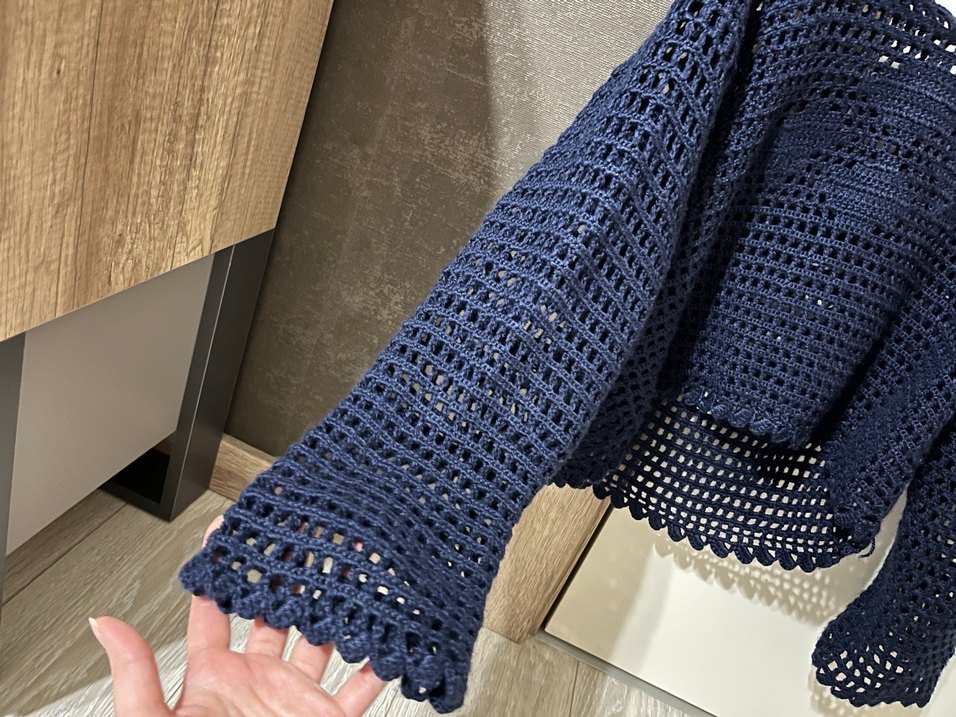 Lacivert Örgü Bohem delikli kazak - Görsel 4