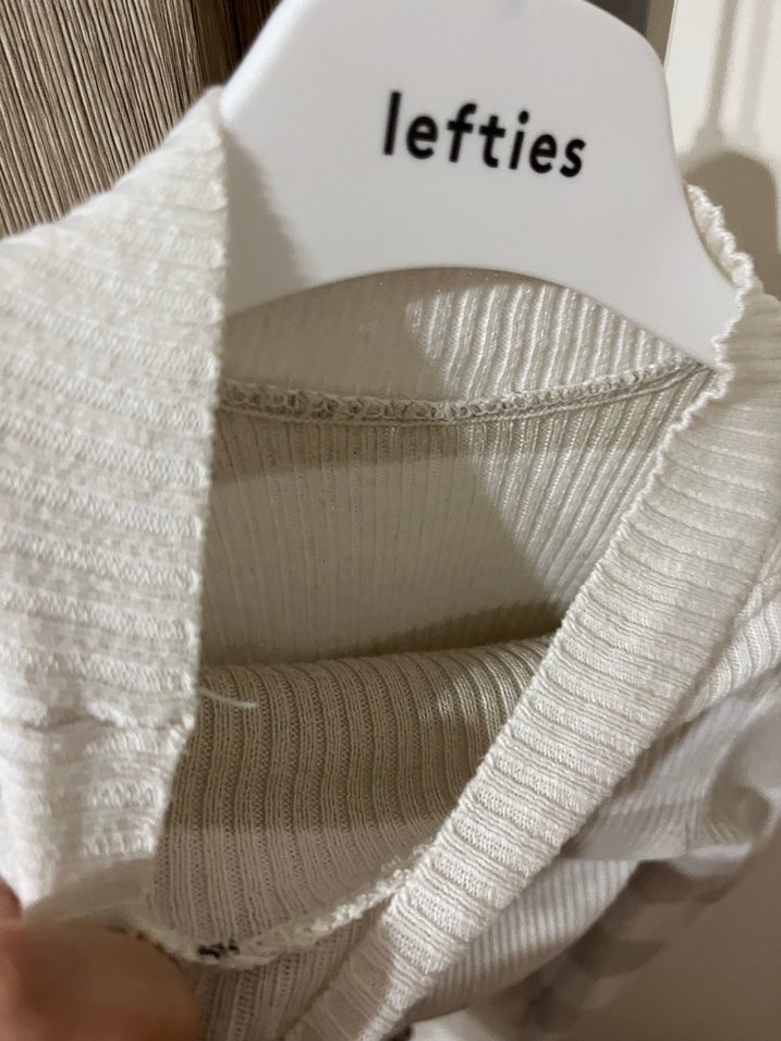 Bej Çizgili Boğazlı Kadın Triko Kazak - Görsel 3