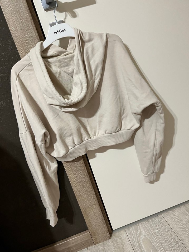 Beyaz Kapüşonlu Crop Salaş Sweatshirt - Görsel 4