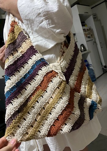 Renkli Örgü Bohem Kadın Çantası - Görsel 3