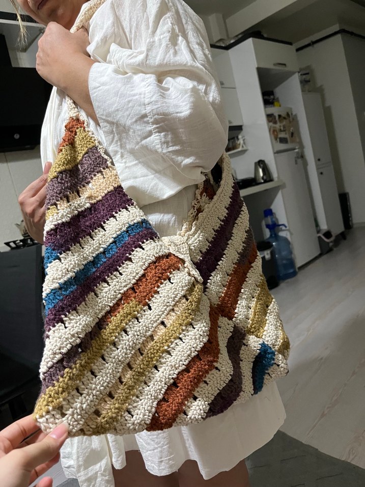 Renkli Örgü Bohem Kadın Çantası - Görsel 4