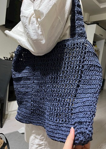 Zara Lacivert Örgü Kadın Plaj Çanta