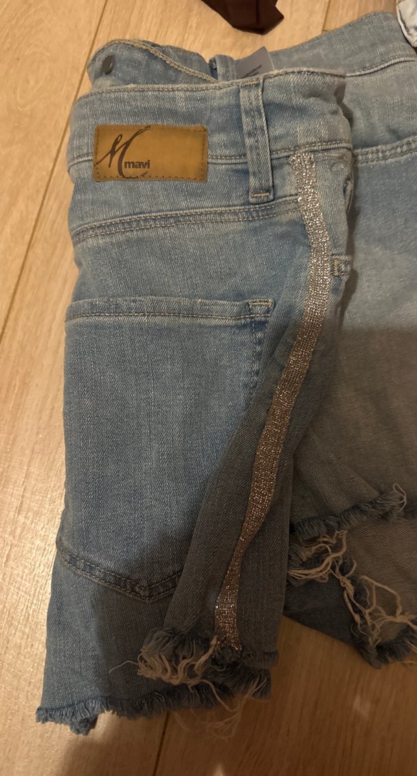 Kadın Gri Kot Şort Mini Bol Kesim - Görsel 2