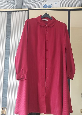 Bordo Düğmeli Uzun Gömlek