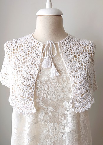 Kızlar için Beyaz Dantel Bohem Bolero - Görsel 6