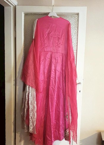 38 Beden Drapeli İşlemeli Pembe Uzun bindallı