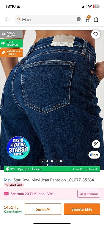 xs Beden Orjinal Mavi Jean