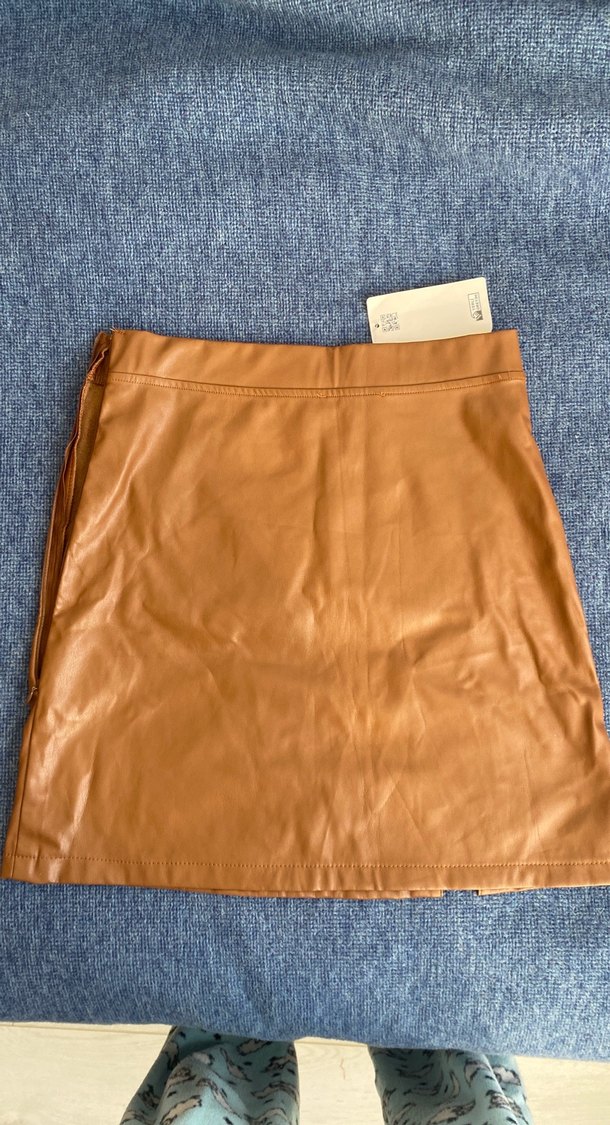 Kahverengi Deri Mini Etek Kemerli - Görsel 2