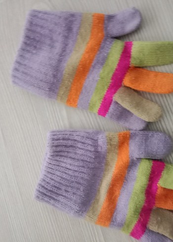 Renkli Çocuk Eldivenleri, Örgü, Bağlama Desenli - Görsel 4