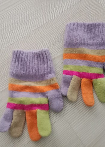 Renkli Çocuk Eldivenleri, Örgü, Bağlama Desenli - Görsel 2