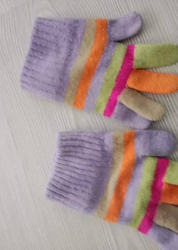 Renkli Çocuk Eldivenleri, Örgü, Bağlama Desenli - Görsel 3