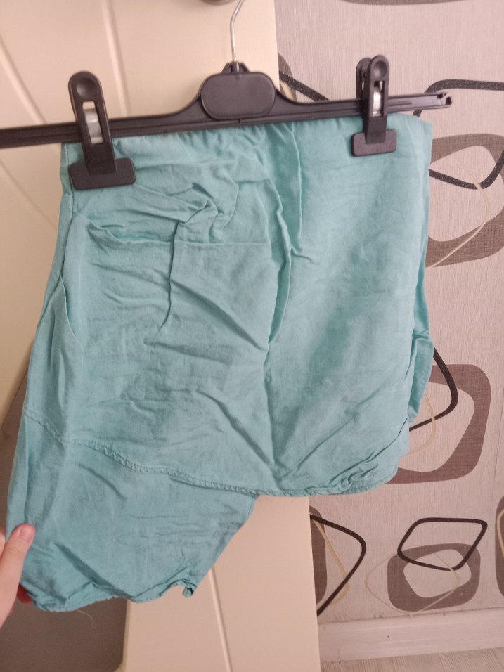 Turkuaz  Keten Mini etek - Görsel 4