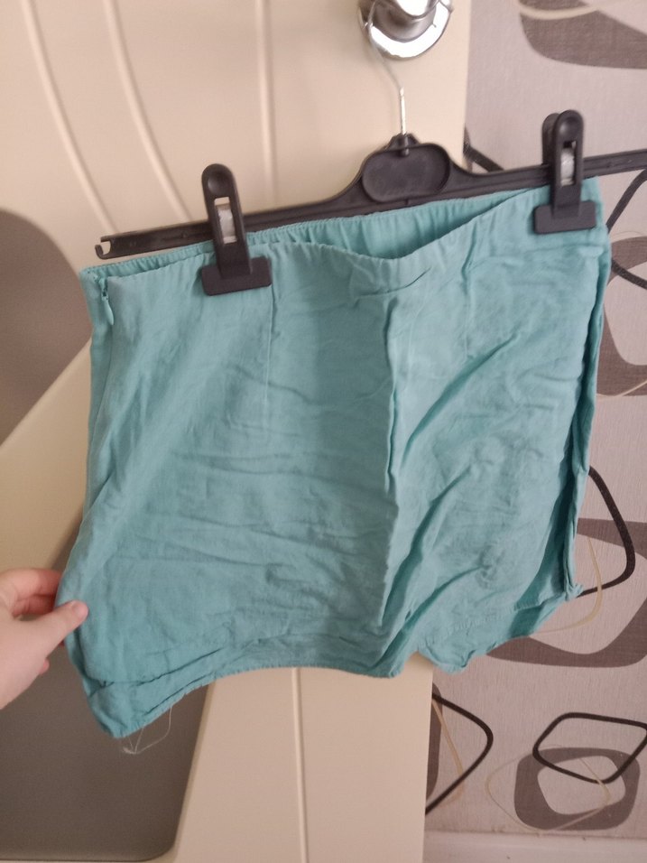 Turkuaz  Keten Mini etek - Görsel 5