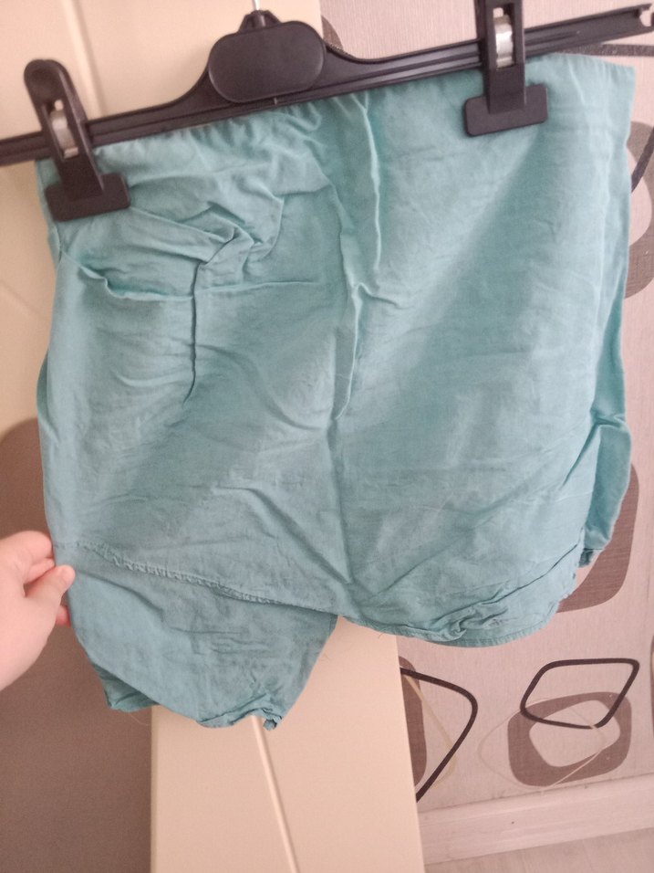 Turkuaz  Keten Mini etek - Görsel 3