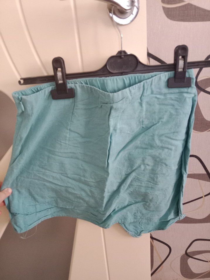 Turkuaz  Keten Mini etek - Görsel 2