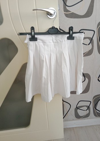 38 Beden beyaz Renk Beyaz Pilili Mini Etek
