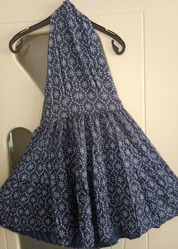 Lacivert Gri Batik Desenli elbise