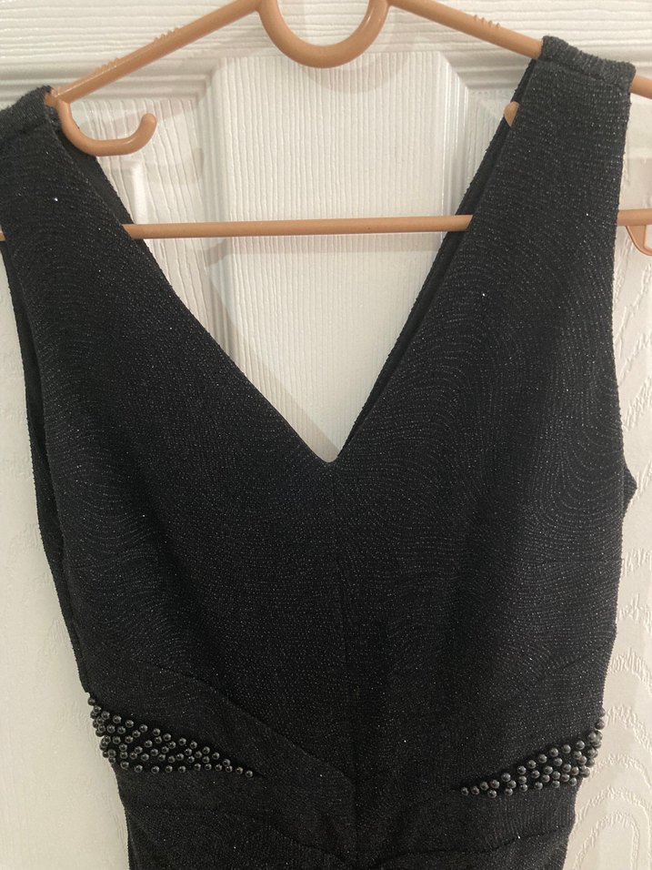 Siyah Drapeli V Yakalı Mini Elbise - Görsel 2