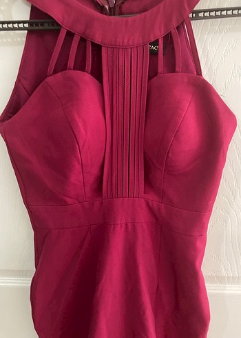 Mürdüm Uzun Drapeli Abiye Elbise - Görsel 2