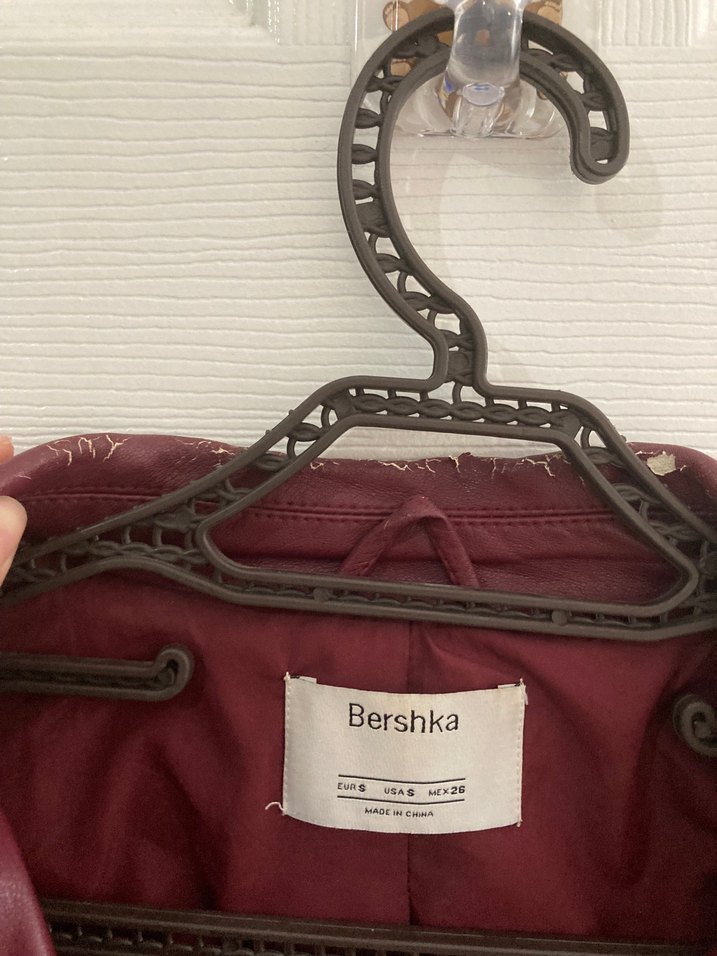 Bershka Bordo Deri Kemerli Biker Ceket - Görsel 2