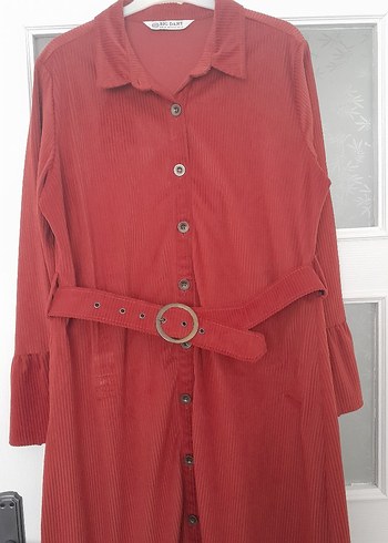 turuncu Süet Uzun Kollu Uzun Boy Elbise - Görsel 2