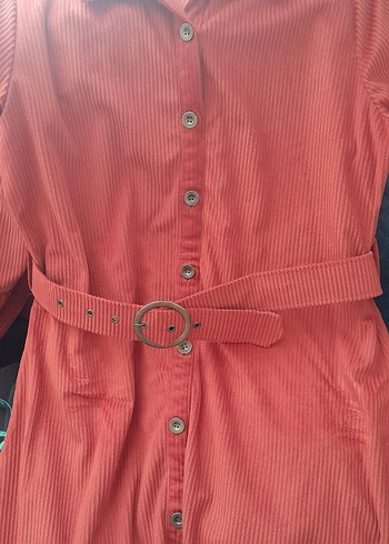 turuncu Süet Uzun Kollu Uzun Boy Elbise - Görsel 4