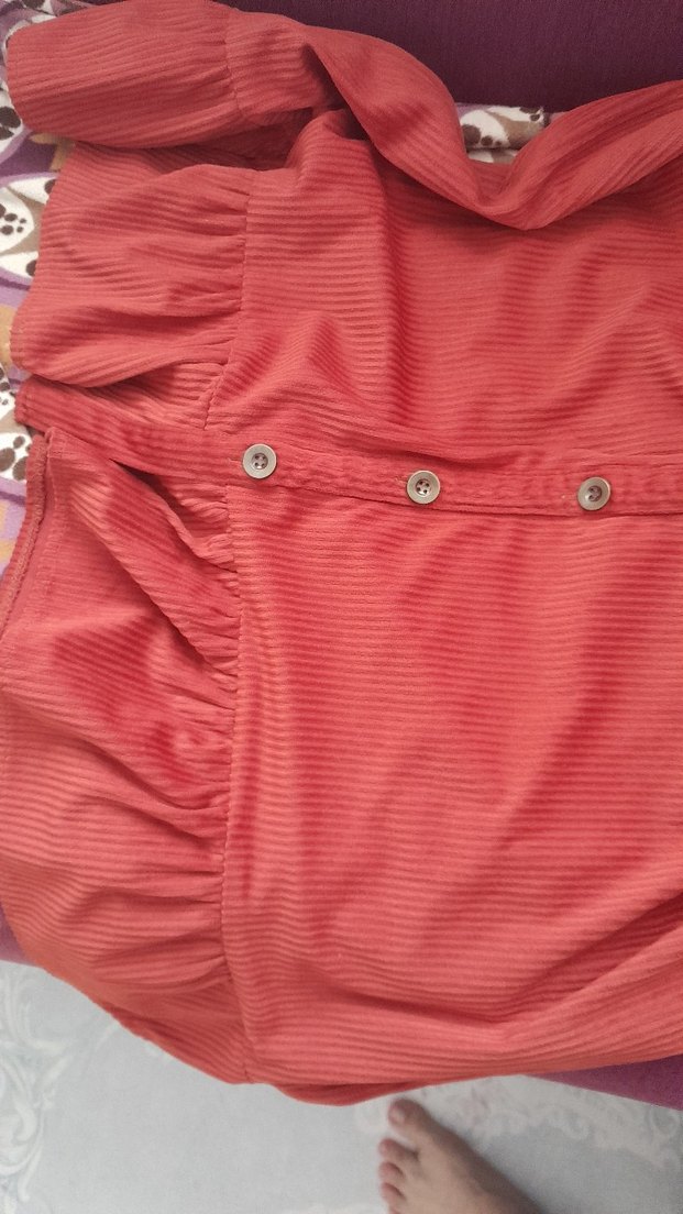 turuncu Süet Uzun Kollu Uzun Boy Elbise - Görsel 5