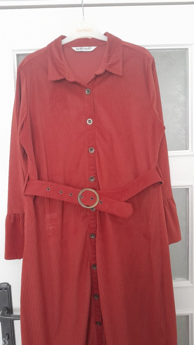 turuncu Süet Uzun Kollu Uzun Boy Elbise - Görsel 2