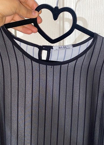 Pileli Siyah Çizgili Uzun Kollu Bluz - Görsel 5