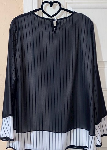 Pileli Siyah Çizgili Uzun Kollu Bluz - Görsel 4