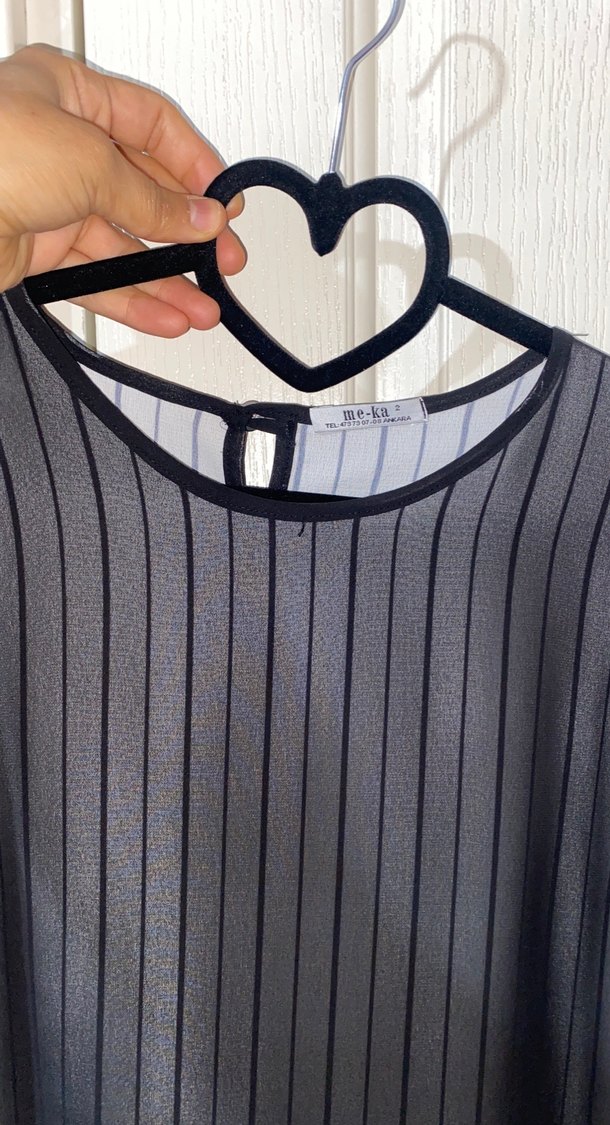 Pileli Siyah Çizgili Uzun Kollu Bluz - Görsel 5