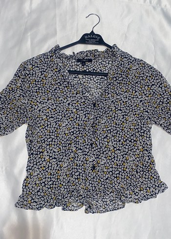 Sarı Çiçek Desenli V Yaka Düğmeli Bluz - Görsel 6