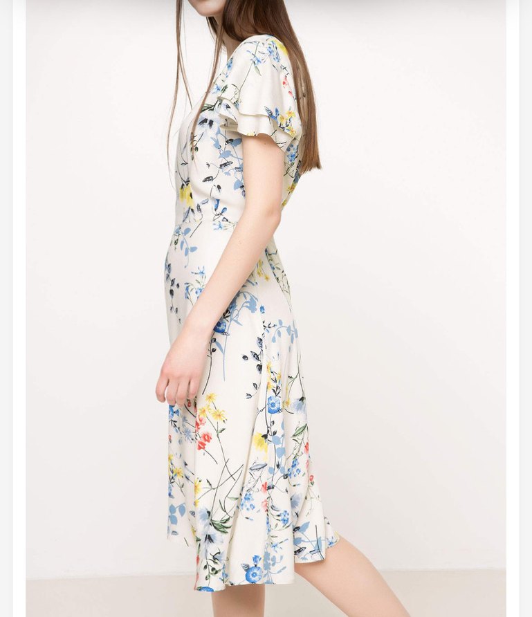 Bohem V Yaka Midi Çiçekli Elbise - Görsel 3