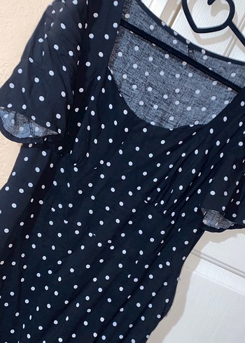 Puantiye Desenli Siyah V Yaka Elbise - Görsel 4