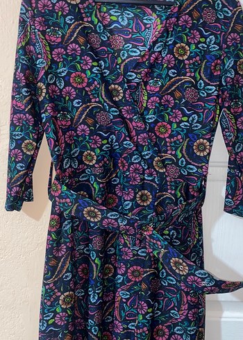 Kemerli Yarım Kol Eteği Volanlı Örme Krep Elbise - Görsel 4