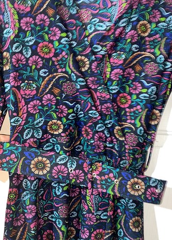 Kemerli Yarım Kol Eteği Volanlı Örme Krep Elbise - Görsel 5