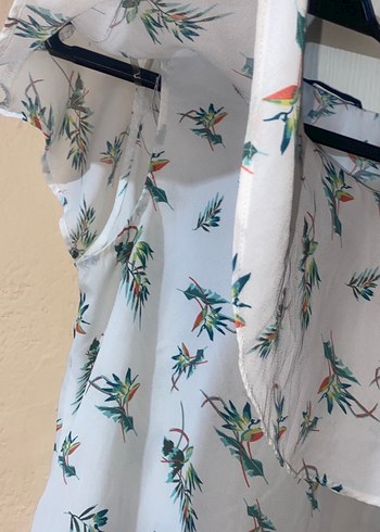 Beyaz Mini Bohem Renkli Desenli Bluz - Görsel 2